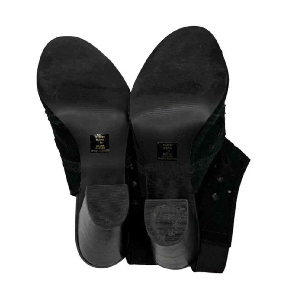 Franco Fortini Women Size 11 Black Suede Perforated Peep‎ Toe Heel Booties Party - Picture 7 of 8